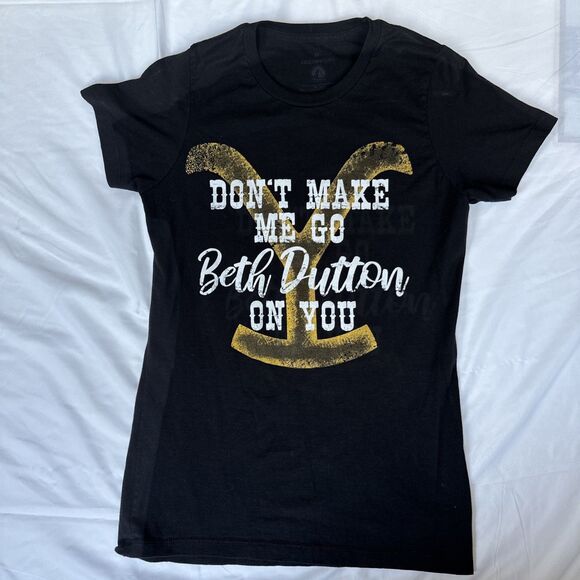 Yellowstone T Shirt Womens Medium Black Don't Make Me Go Beth Crew Neck - Picture 1 of 2